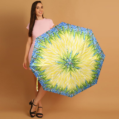 Umbrella mart 3 Fold Printed Rain and Sun Protective Manual Open Umbrella(Yellow, Green)