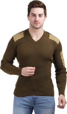 Dupex Self Design V Neck Formal Men Brown Sweater