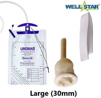 Wellstar Male Urinal External Catcher 30mm(Large Size) with Urine Bag (2+5 Kit) Urine Bag(2000 ml White)