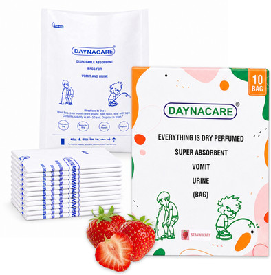 DAYNACARE Strawberry Scent Disposable Vomit/Urine Bags Pack of 10 Leak-Proof Travel Paper Vomit Bag(1000 ml White)