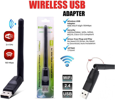 BALRAMA USB Wifi Adapter Dongle Ralink RT5370 Wi-Fi Antenna for PC LAPTOP TV Set Top Box Network Interface Card(Black)