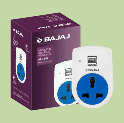 BAJAJ 6A 3PIN UNIVERSAL ADAPTOR WITH 2 USB , SINGLE PLUG 1 Socket Extension Boards USB Adapter(BULE, White)