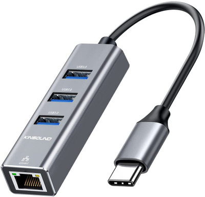 Kinsound USB Type C to Ethernet Adapter, 4-in-1 RJ45 with Gigabit LAN Network Adapter USB Adapter(Grey)