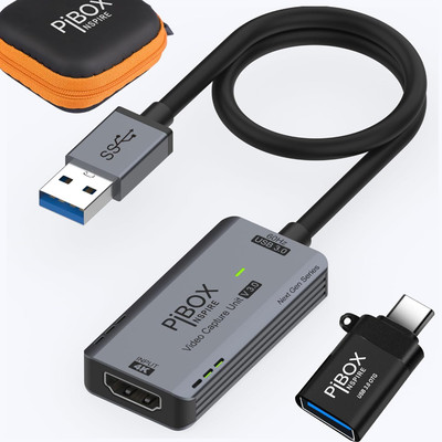 pibox india Video Capture Card Cable 1080P 60fps, 4K HDMI-USB 3.0 MJPEG YUV Game Capture USB Adapter(Grey)