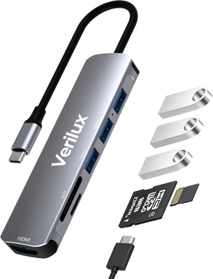 Verilux 6-In-1 Aluminum Type C Hub 4k Hdmi Output Usb C Hub Fast Data Transfer Usb Hub USB 2.0/3.0 Ports, SD/Micro SD Card Reader Compatible USB Hub(Grey)