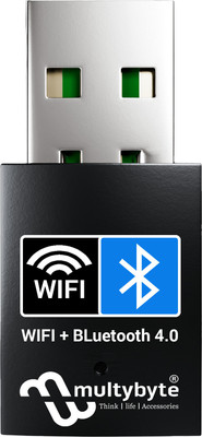 Multybyte USB Adapter 4.0-High-Speed 150Mbps for PC-Plug&Play,Dual Functionality (WiFi+BT) USB Adapter(Black)