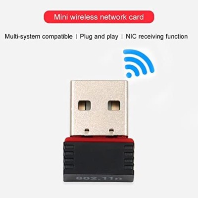 RuhZa High Speed Long Range Nano WiFi Dongle, Connector, Receiver 802.11B/G/N 2.0 Wireless LAN Network Card External for PC Desktop Laptop USB Adapter Laptop Accessory(Black)