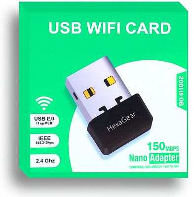 HexaGear USB Network Adapter for Wireless Laptop Computer PC Fast Internet Setup USB Adapter(Black)