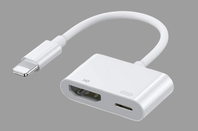 HRYFiNE 2 In 1 Lightning to HDMI Adapter with Charging Port, 1080p Digital AV Adapter USB Adapter(White)
