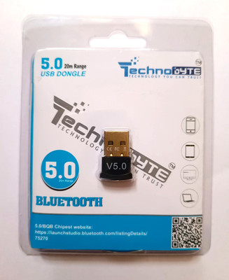 Technobyte Bluetooth V5.0 Adapter USB Dongle I Range 20m I Plug & Play I Speed 150Mbps I USB Adapter(Black & Gold)