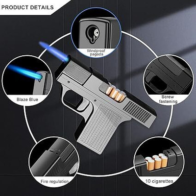 VariousEye JD-YH098 Refillable Gun-Style Lighter with Built-In Cigarette Storage Built-In Cigarette Storage Plastic Gas Lighter Pocket Lighter(Black)
