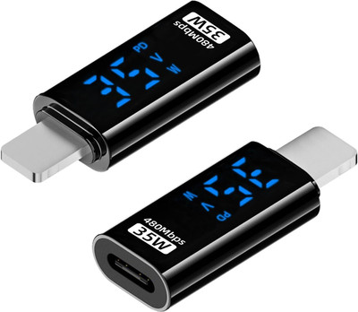 RuhZa USB C to Light-ning Adapter with LED Display, Support PD 35W Fast Charging Data Sync Real Time Power Display Universal USB C to Light-ning Connector Laptop Accessory(Black /Transparent)