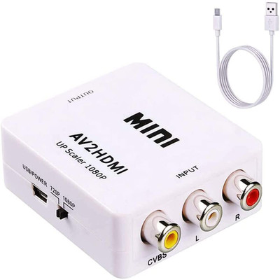 RuhZa RCA to HDMI Converter, AV to HDMI Video Audio Converter Adapter Compatible with VHS VCR Camera DVD, Support PAL/NTSC with USB Power Cable USB Cable(White)