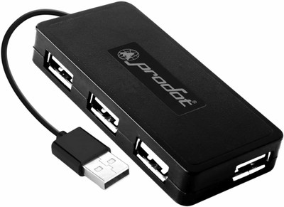 PRODOT 4-in-1 USB Hub With Hi-Speed Data Transfer 480 Mbps Additional DC Jack for Power-Hungry USB Hub(Black)