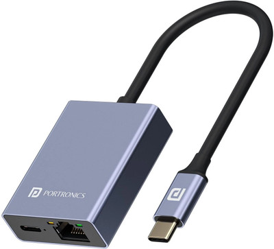 Portronics Mport 30M Type-C to 100W PD & RJ45 Ethernet Hub with 1000 Mbps Speed Support POR-3037 USB Hub(Grey)