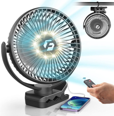 HiRobot F027C 12000mAh Portable Clip Fan Rechargeable, 3 Speeds Strong Airflow, Multi-Purpose USB Fan(Black)