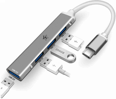 Flipkart SmartBuy 4 in 1 Type C 4 Ports High Speed 3.0 USB Hub for Laptop USB Type C Macbook Pro Air C-Type Smartphones USB Extender USB Hub(Silver)