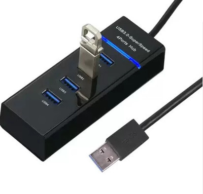 TUNISKY 4 Port USB 3.0 Hub with Hi-Speed Data Transfer, LED Indication, 15cm Cable Multi Device Connection, Plug Play Usage USB Hub(Black)