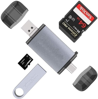 RuhZa USB Type C, USB 3.0 and Micro USB, for Memory Card Portable Card Reader USB OTG, SD Card Reader Card Reader(Silver)