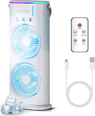 Bestor Table Air Cooler with RGB Light Portable USB Cooler & Mist Fan Cooling Pad(White)
