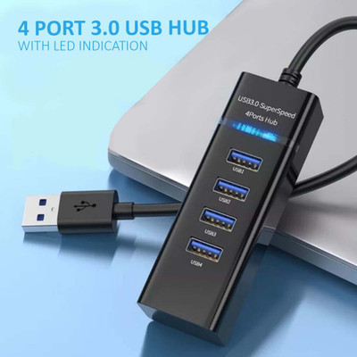 Wanzhow Mini-Hub 3.0 USB HUB High-Speed Multiport Slim USB Hub 4 Port LED Indication for Pen drive, Mouse, Keyboards Laptop, PC Computers USB Hub(Black)