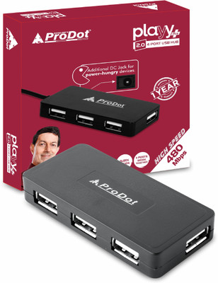 PRODOT 4-in-1 USB Hub With Hi-Speed Data Transfer 480 Mbps Additional DC Jack for Power-Hungry USB Hub(Black)