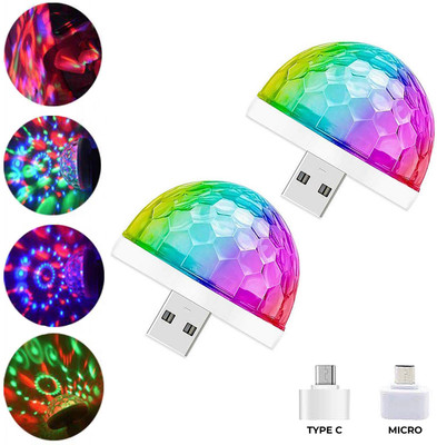 MOOZMOB PACK OF 2 Multicolor USB Disco Projection LED Light for Room Decor Party Home and Car USB Disco Light Compatible with Smartphones and USB Devices Led Light(White)
