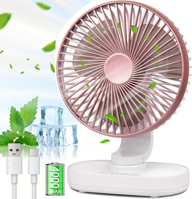 FANOX Rechargeable 4000mAh Desk Fan, Portable USB-Powered Table Fan 3 Blade Led light Cooling Mini Fan for Indoor, Outdoor USB Fan(Gold, White)