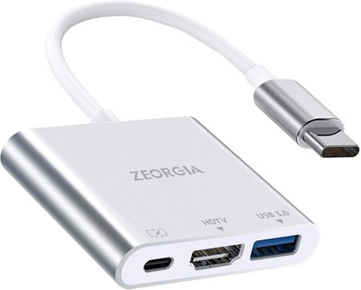 Zeorgia 4K UHD@30Hz | 100W PD Charging | USB 3.0 5Gbps Data Transfer | 3-in-1 USB Type C to HDMI Adapter USB Hub(Silver)