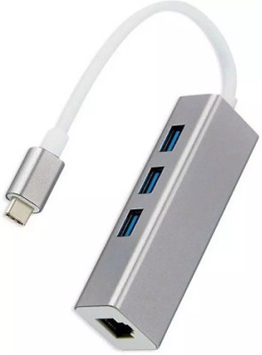 ULTRABYTES Rj45 Ethernet Lan Adapter TYPE-C 3.1 HUB Highspeed Ethernet Adapter With 3 Port USB Hub USB Hub(Silver)