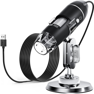 microware USB Digital Microscope, Portable 1000x Magnification 8-LED Mini Micro Endoscope Educational Electronic Hobby Kit