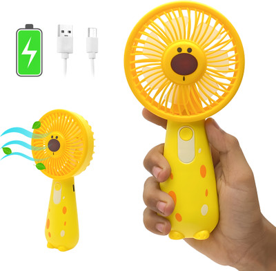 Samogrik Portable Mini Fan With Light Rechargeable Hand Fan with 3 Adjustable Speeds GIRRAFE01 USB Fan, USB Air Cooler, Rechargeable Fan(Yellow)