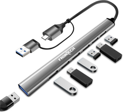 Frontech 7-in-1 Slim USB Hub Dock, 1×USB 3.0 High-Speed 5Gbps + 6× USB 2.0 Ports, NC-0043 USB Hub(Grey)