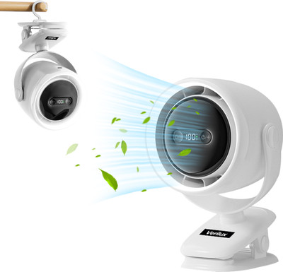 Zorbes USB Mini Desk Fan with LED Clip On Stepless Airflow LCD Display 7200mAh Portable USB Mini Desk Fan with LED Clip On Rechargeable 7200mAh Rechargeable Fan(White)