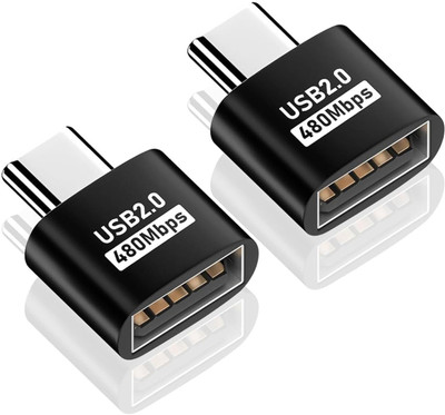 Tobo USB2.0 to USB C Adapter, USB Type C Male to USB 2.0 Type A Female Extension 480Mbps Data Transfer, OTG Function and Charging Pack of 2 TD-1293CC USB Charger(Black)