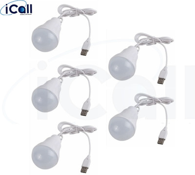 icall 5 USB LED Bulb Light for Outdoor with Any Laptop, PC, Power Bank & Smart Phone Led Light(White)