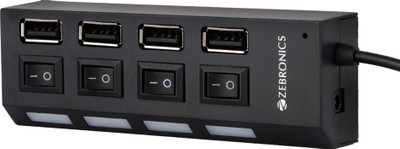 ZEBRONICS 150HB, 4 USB Ports and LED Indicator with Individual Switch ZEB-150HB USB Cable(Black)