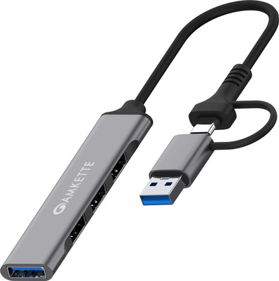 AMKETTE Type A+C USB 3.0 4 Port Metal USB Hub(Grey)