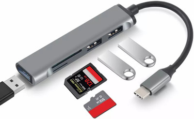 ENTWINO C Type to USB 3.0 Hub, 3 USB Ports, 2 SD Card Reader C Type USB 3.0 Hub With SD Card Adapter USB Hub(Metallic Grey)