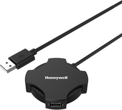Honeywell 4 in 1 USB Hub 2.0, 1.2 Meter(4 feet) Cable, with a Transfer Speed of 480MBPS, HC000011/LAP/NPH/4U/BLK Laptop Accessory, USB Cable, USB Hub(Black)