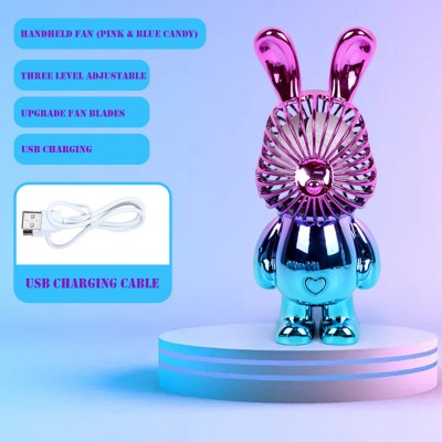 Spiaty Cute Cartoon Rabbit Rechargeable Handheld and Desktop Mini USB Fan UFAN016 USB Fan(Pink3)