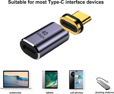 Tobo Magnetic Adapter Straight, USB4.0 C Male to C Female Magnetic Elbow 40GB Adapter Data Transfer Compatible with USB-C Mobile Phone,Laptops&Tablets TD-1105TC USB Charger(Purple)