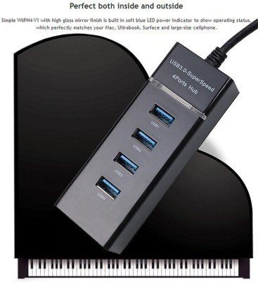 play run ™Universal USB 3.0 Portable 4 Port Hub with LED Light Slim Splitter Adapter Used for MacBook Air/Laptop/iPad/PC USB Charger, USB Hub, Card Reader(Black)
