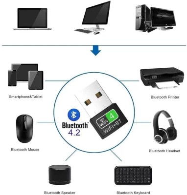 RuhZa USB WiFi Bluetooth Adapter 4.2 for PC USB WiFi Bluetooth Dongle Adapter 4.2 2in1 Bluetooth(Black)