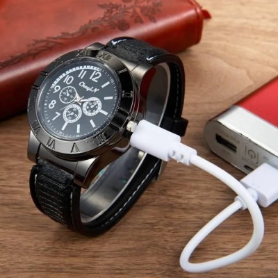 ASTOUND Cigarette Lighter Watch USB Charging Windproof Quartz Wrist Watch WWL-05 Cigarette Lighter(Black)