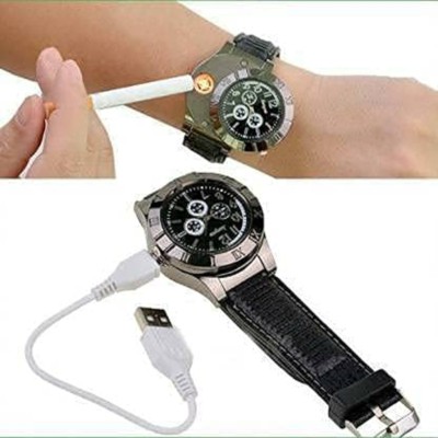 ASTOUND Cigarrete Electronic Lighter USB Rechargeable Quartz Wrist Watch-n WWL-38 Cigarette Lighter(Black)