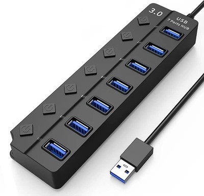 Holy Delight 7-Port High-Speed USB Splitter with Individual On/Off Switches 7-Port High-Speed USB Splitter with Individual On/Off Switches USB Hub(Black)