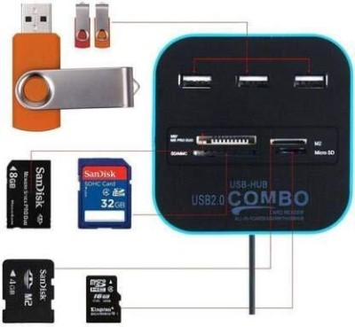 RuhZa 3-Port 2.0 USB Hub All-in-One Combo Card Reader Combo Card Reader Card Reader(Black)