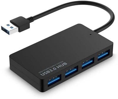 TERABYTE 4-Port USB3.0 HUB 3.0 USB Hub 4-Port with Power Supply Super Speed Portable USB Hub(BLACK, WHITE (COLOR MAYVARY))