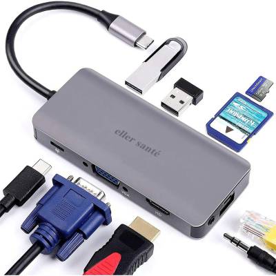præst ugunstige masse eller Sante USB Hub Type C multiport 3.0 High-Speed Adapter connector  (5GBPS) transfer HDMI, VGA, LAN, 3.5mm Audio, SD/TF for Macbook, iPad,  Laptop, and Other Type C Devices USB Hub - Price